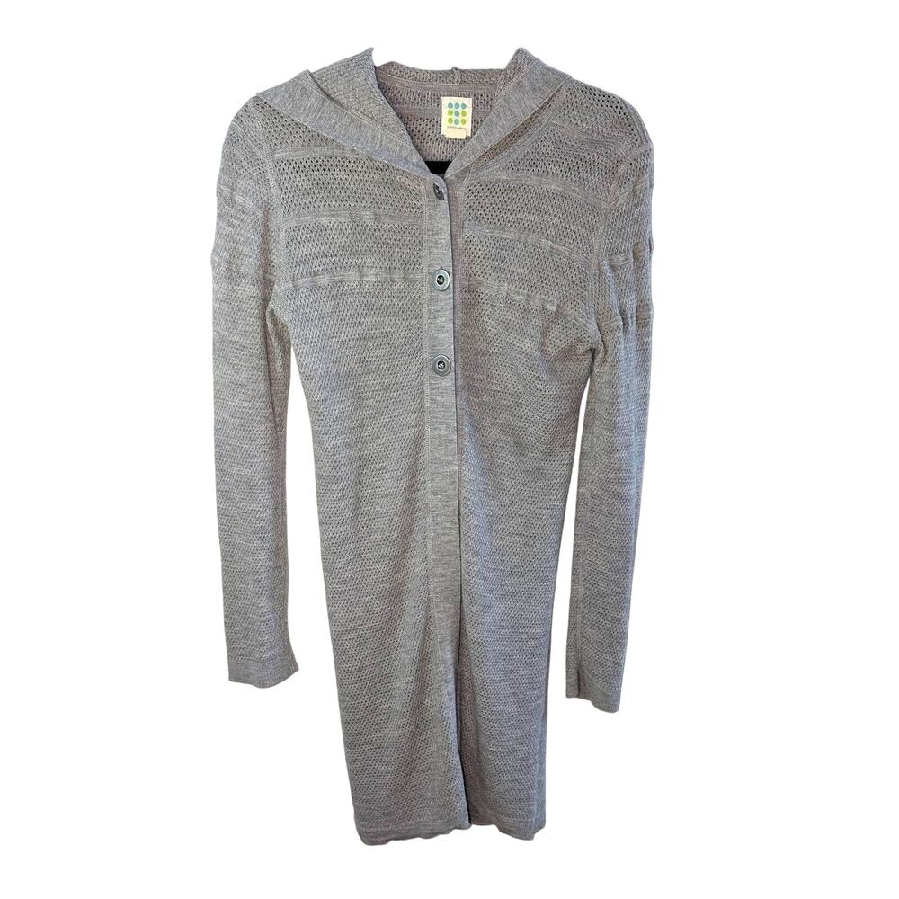 Womens Title Nine Wool Hooded Cardigan Duster Size Medium Gray See Descrption